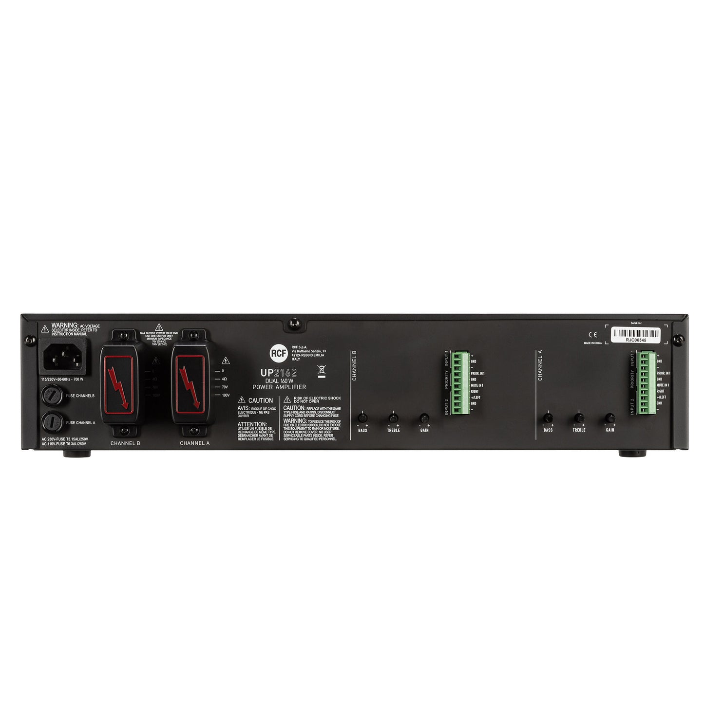 Class D 2 Channel Amplifier with Aux Input - 4 Ω, 70/100V, 2 x 160W