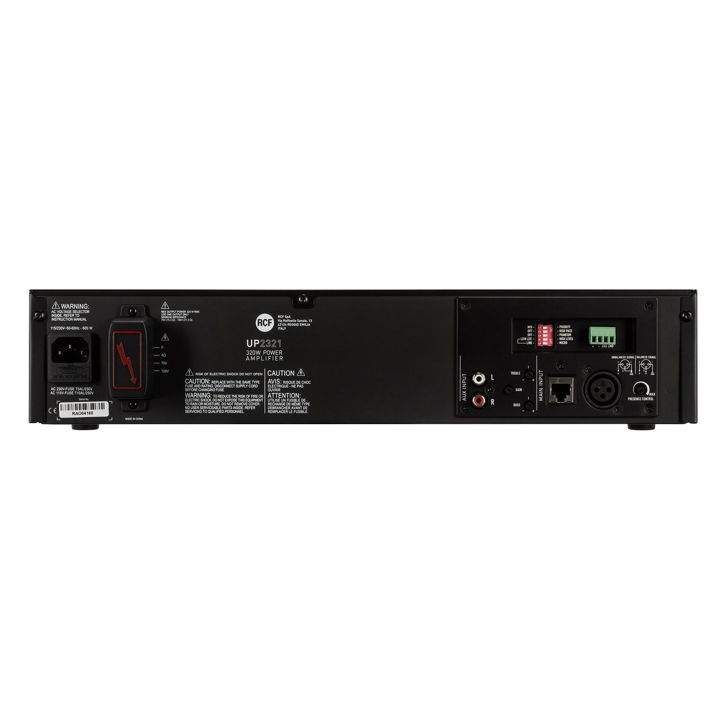 Class D Power Amplifier with Aux Input - 4 Ω, 70/100V, 320W