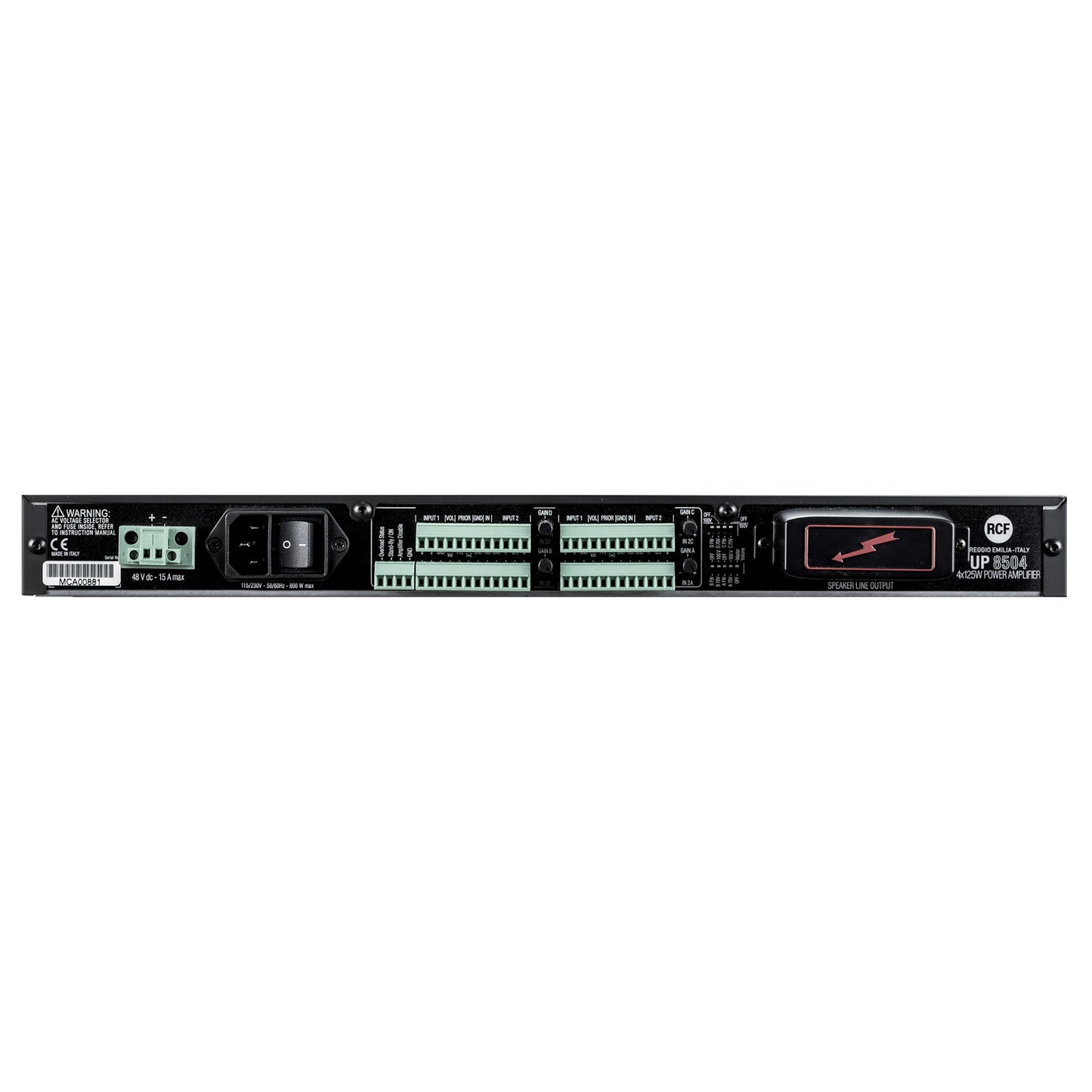 Class D Power Amplifier with Dual Input per Channel - 4 Ω, 70/100V, 4 x 125W