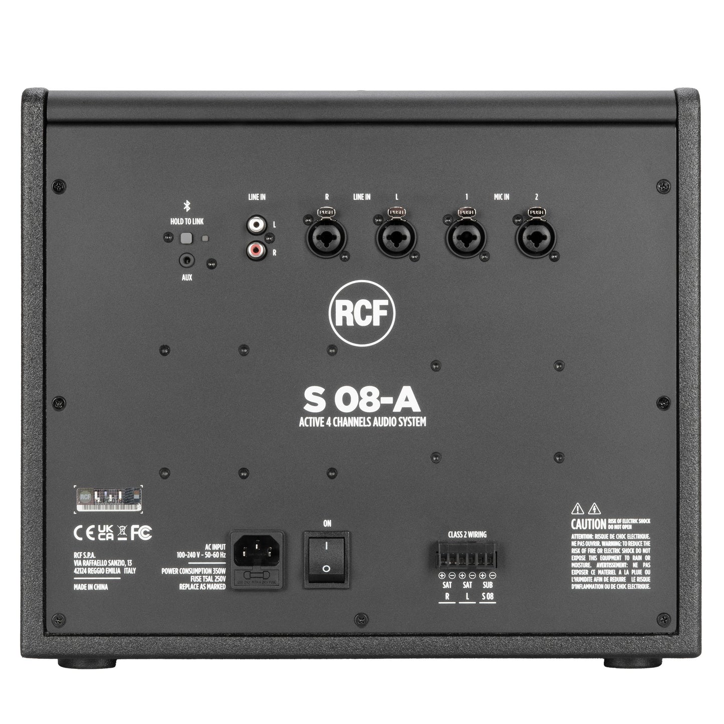 Active (4 X 250W @ 4 OHM) 8" Subwoofer for Satelite System, 4 Channels, Bluetooth