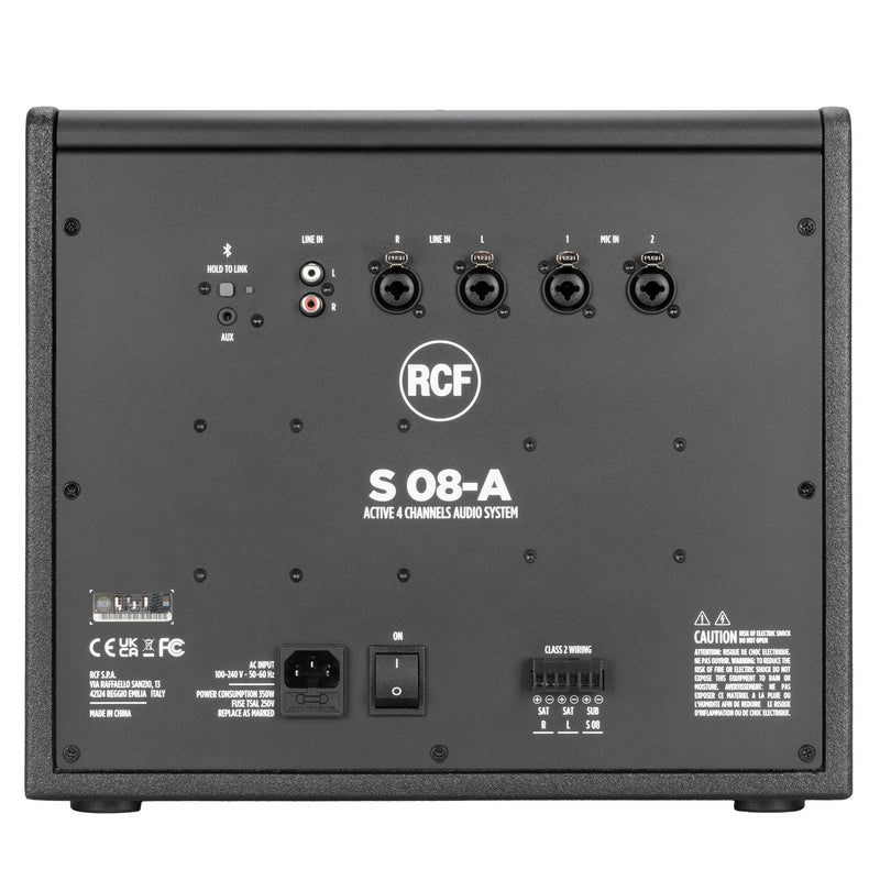 Active (4 X 250W @ 4 OHM) 8" Subwoofer for Satelite System, 4 Channels, Bluetooth