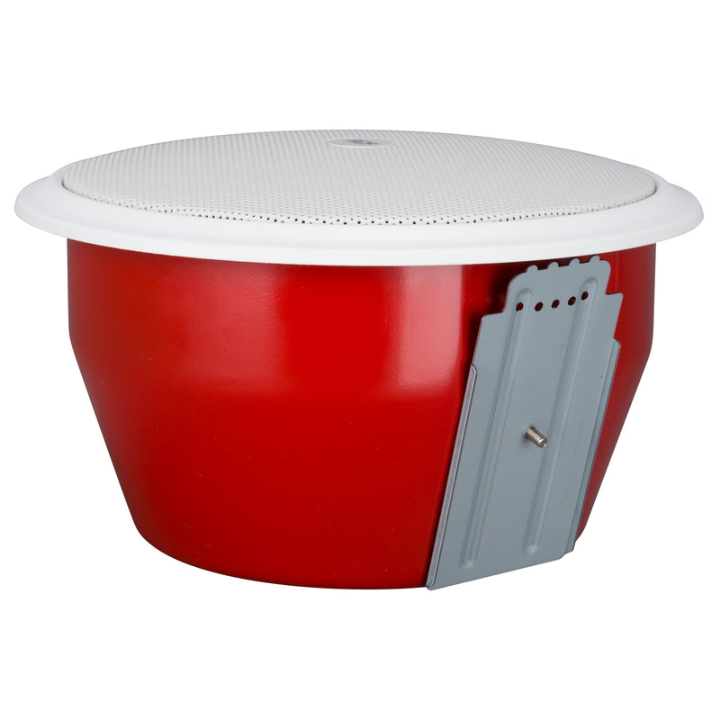 6" Twin-Cone Flush Mounting Ceiling Speaker, White Frame+Grid, 6W, 70-100V. Steel Back-Can Included - EN54-24