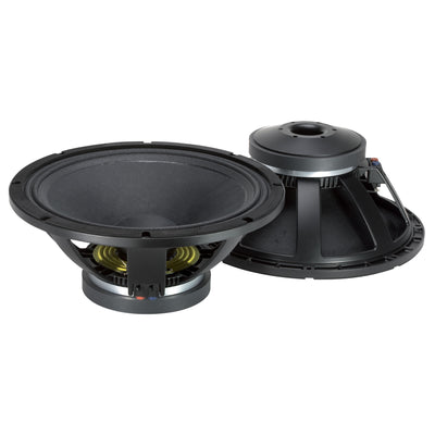 18" Power: 1000W rms, 2000W prog. Sensitivity: 97 dB Freq. Range 35-1000 Hz