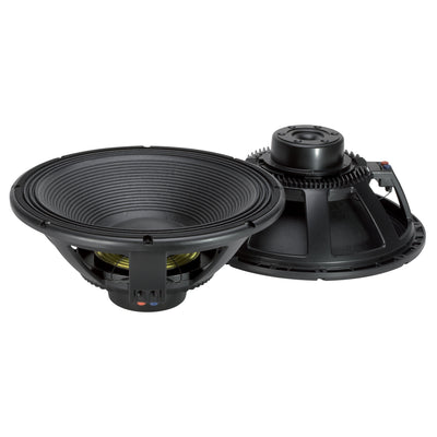 18" Power: 1200W rms, 2400W prog. Sensitivity: 98 dB Freq. Range 30-1000 Hz