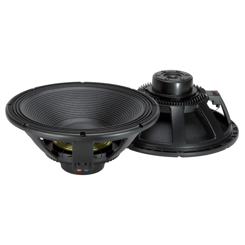 18" Power: 1200W rms, 2400W prog. Sensitivity: 98 dB Freq. Range 30-1000 Hz