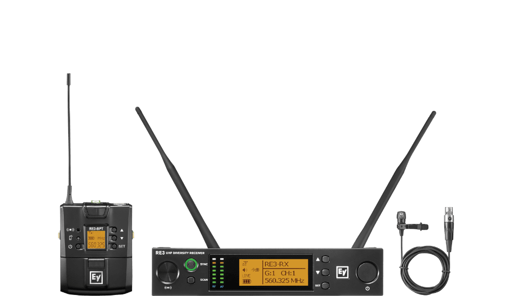 Electro-Voice RE3-BPCL-5H UHF wireless set featuring CL3 cardioid lavalier microphone