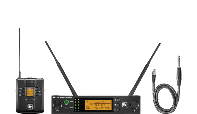 Electro-Voice RE3-BPGC-5H UHF wireless set featuring the GC3 instrument cable